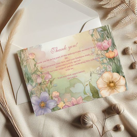 Blush Pink Floral Quinceanera Celebration Briefkaart