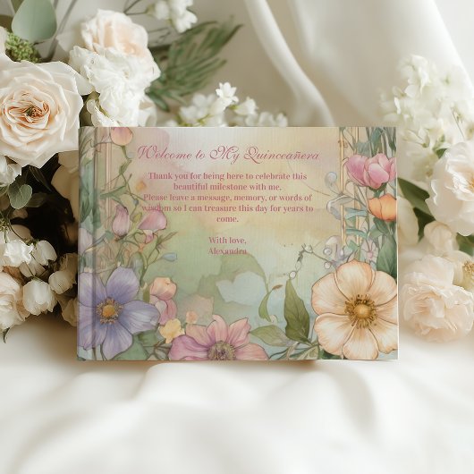 Blush Pink Floral Quinceanera Celebration Gastenboek