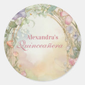 Blush Pink Floral Quinceanera Celebration Ronde Sticker (Voorkant)