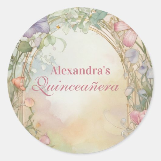 Blush Pink Floral Quinceanera Celebration Ronde Sticker (Voorkant)