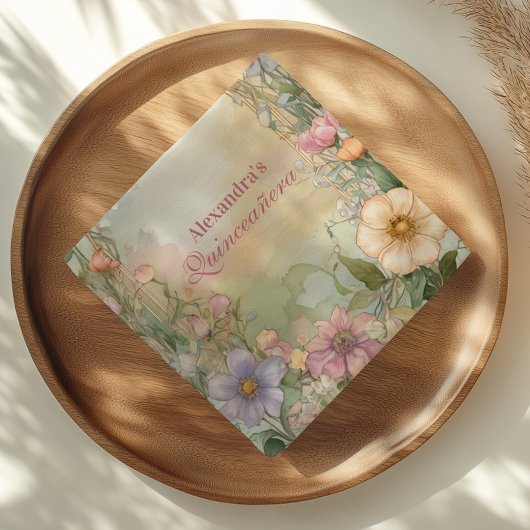 Blush Pink Floral Quinceanera Celebration Servet