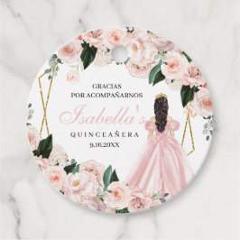 Blush Pink Floral Quinceanera Circle Favor Tags Bedankjes Labels