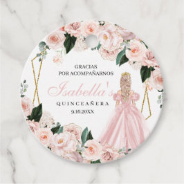 Blush Pink Floral Quinceanera Circle Favor Tags Bedankjes Labels
