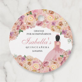 Blush Pink Floral Quinceanera Circle Favor Tags Bedankjes Labels