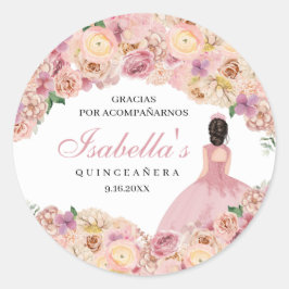 Blush Pink Floral Quinceanera Classic Round Sticke Ronde Sticker