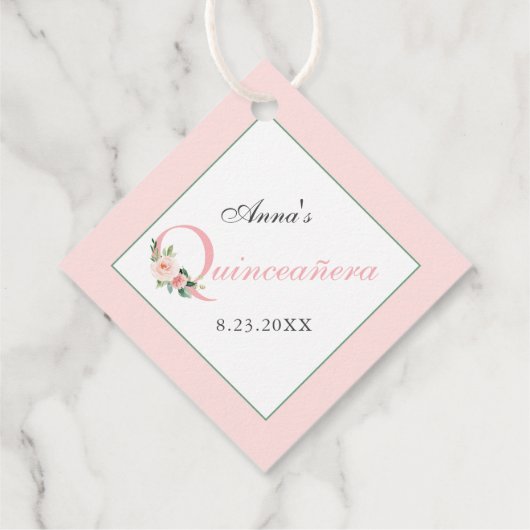 Blush Pink Floral Quinceanera dank u Bedankjes Labels (Achterkant)