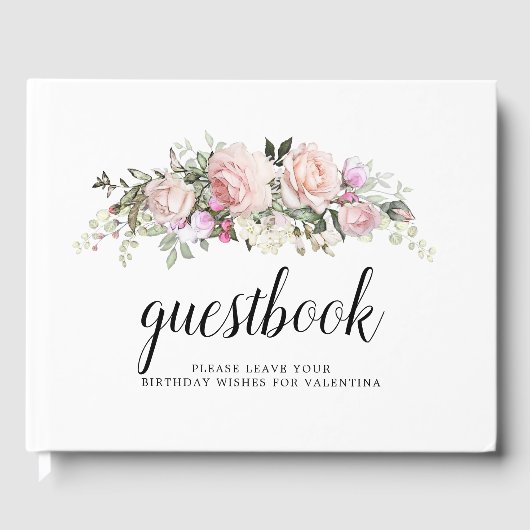 Blush Pink Floral Quinceanera Gastenboek (Voorkant)