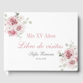 Blush Pink Floral Quinceañera Gastenboek (Voorkant)