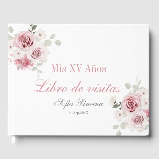 Blush Pink Floral Quinceañera Gastenboek (Voorkant)