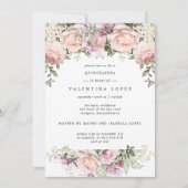 Blush Pink Floral Quinceanera Kaart (Voorkant)