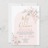 Blush Pink Floral Quinceañera Kaart (Voorkant)