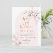Blush Pink Floral Quinceañera Kaart (Staand voorkant)