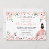 Blush Pink Floral Quinceanera Kaart (Voorkant)