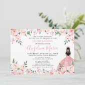 Blush Pink Floral Quinceanera Kaart (Staand voorkant)