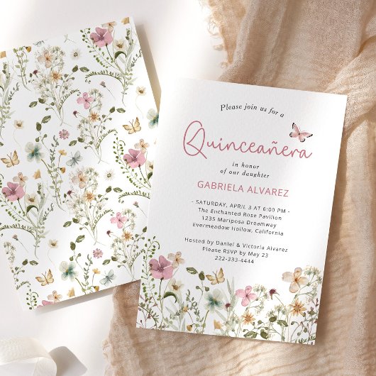 Blush Pink Floral Quinceañera Kaart