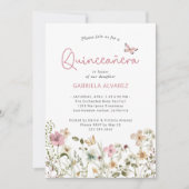 Blush Pink Floral Quinceañera Kaart (Voorkant)