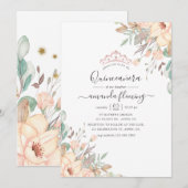 Blush Pink Floral Quinceañera Kaart (Voorkant / Achterkant)