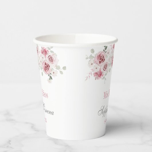 Blush Pink Floral Quinceañera Papieren Bekers (Links)