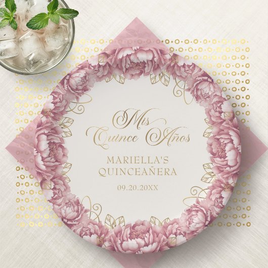 Blush Pink Floral Quinceanera Papieren Bordje