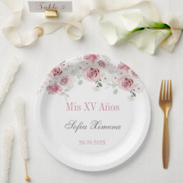 Blush Pink Floral Quinceañera Papieren Bordje