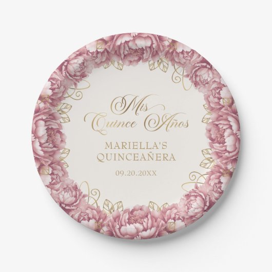 Blush Pink Floral Quinceanera Papieren Bordje (Voorkant)