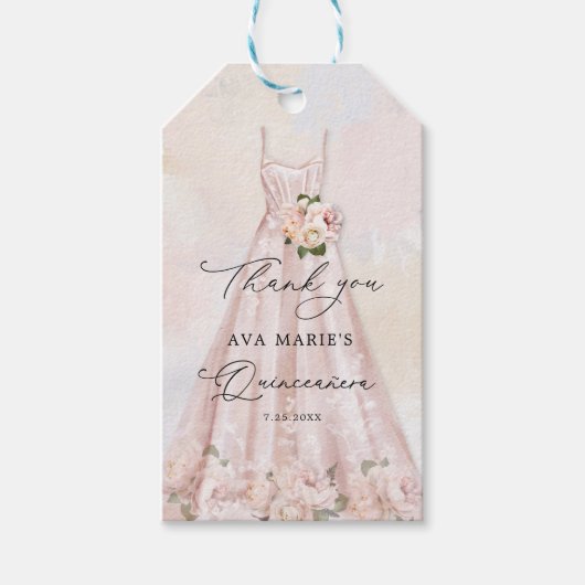 Blush Pink Floral Quinceañera Party Favor Labels Cadeaulabel (Voorkant)