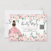 Blush Pink Floral Quinceanera QR Code RSVP (Voorkant)