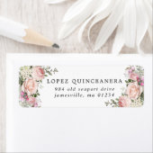 Blush Pink Floral Quinceanera Return Address Etiket (Insitu)