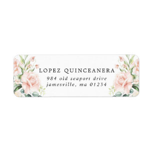 Blush Pink Floral Quinceanera Return Address Etiket