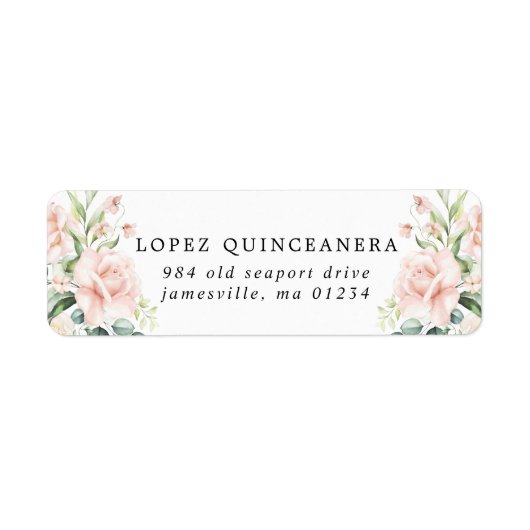 Blush Pink Floral Quinceanera Return Address Etiket (Voorkant)