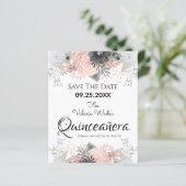 Blush Pink Floral Quinceanera Save the Date (Staand voorkant)