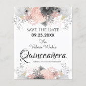 Blush Pink Floral Quinceanera Save the Date (Voorkant)