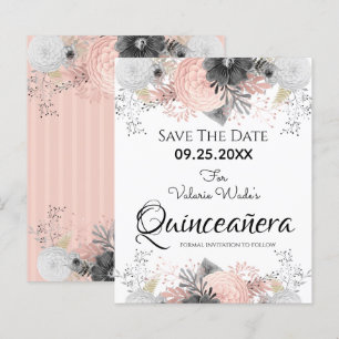 Blush Pink Floral Quinceanera Save the Date