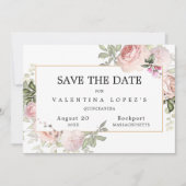 Blush Pink Floral Quinceanera Save The Date (Voorkant)