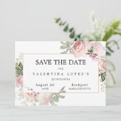 Blush Pink Floral Quinceanera Save The Date (Staand voorkant)