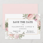 Blush Pink Floral Quinceanera Save The Date (Voorkant / Achterkant)