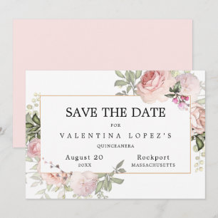 Blush Pink Floral Quinceanera Save The Date