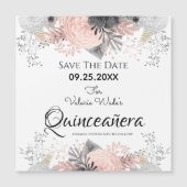 Blush Pink Floral Quinceanera Save the Date (Voorkant)
