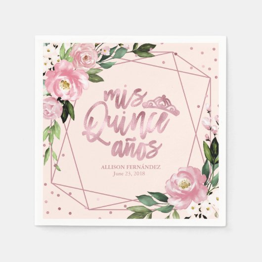 Blush Pink Floral Quinceanera Servet (Voorkant)