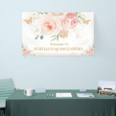 Blush Pink Floral Quinceañera Sweet 16 Backdrop Spandoek (Beurs)
