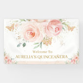 Blush Pink Floral Quinceañera Sweet 16 Backdrop Spandoek (Horizontaal)