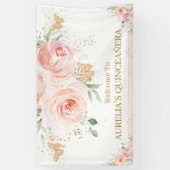 Blush Pink Floral Quinceañera Sweet 16 Backdrop Spandoek (Verticaal)