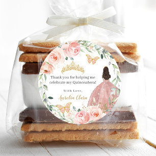 Blush Pink Floral Quinceañera Sweet 16 Verjaardag Ronde Sticker