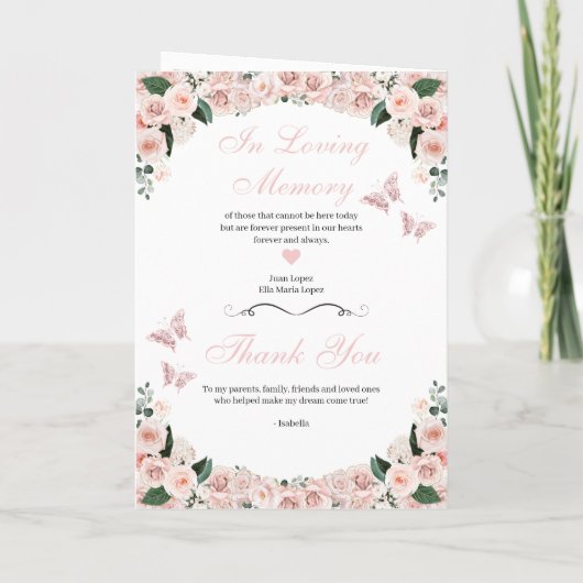 Blush Pink Floral Quinceanera Tiara Butterflies Programma (Achterkant)