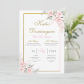 Blush Pink Floral Quinceanera uitnodiging (Staand voorkant)