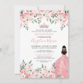 Blush Pink Floral Quinceanera Uitnodiging (Voorkant)
