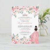 Blush Pink Floral Quinceanera Uitnodiging (Staand voorkant)