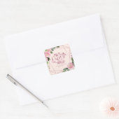 Blush Pink Floral Quinceanera Vierkante Sticker (Envelop)