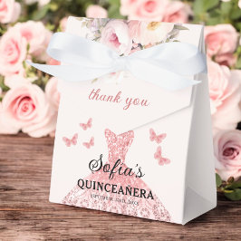 Blush Pink Floral Quinceañera Vlinders Bedankdoosjes