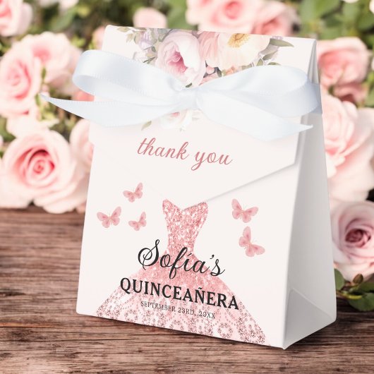 Blush Pink Floral Quinceañera Vlinders Bedankdoosjes